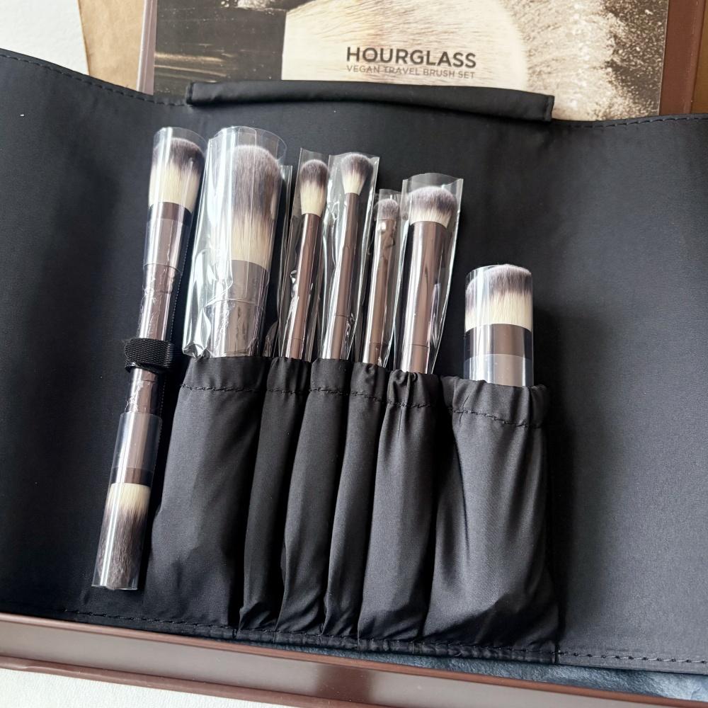 Veganes Make-up-Pinsel-Set, 7 Pinsel mit Beutel, Kunsthaar, Metallgriff, Kosmetikpinsel-Set