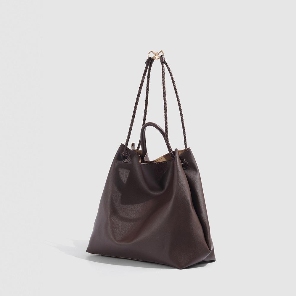 Large-capacity women's bag 2025 new model casual retro high-quality soft leather commuter bag fashionable shoulder tote bag