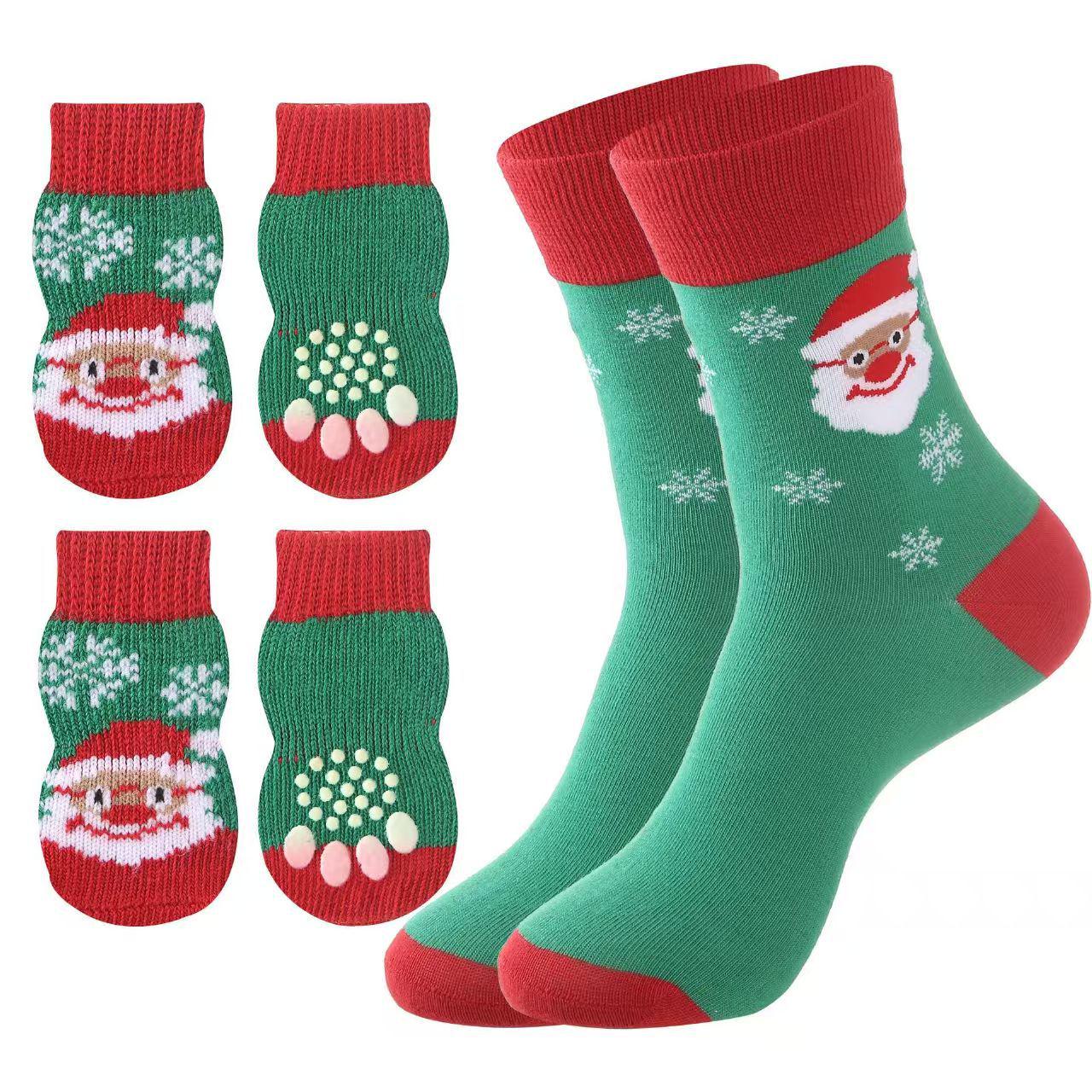

Pet Holiday Non-Slip Warm Dog Socks - Cross-Border Parent-Child Style S Small (under 5 pounds), Adult Standard