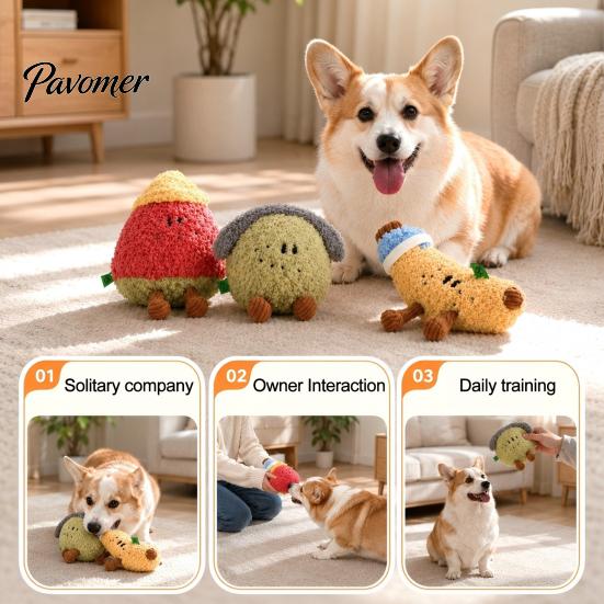 Plush Toys for Pets To Bite Fruit Dog Toy with Bell, Squeaky Interactive Chew Toy, Safe Small Dogs Soft Stuffed Medium Biting Shaking Boredom