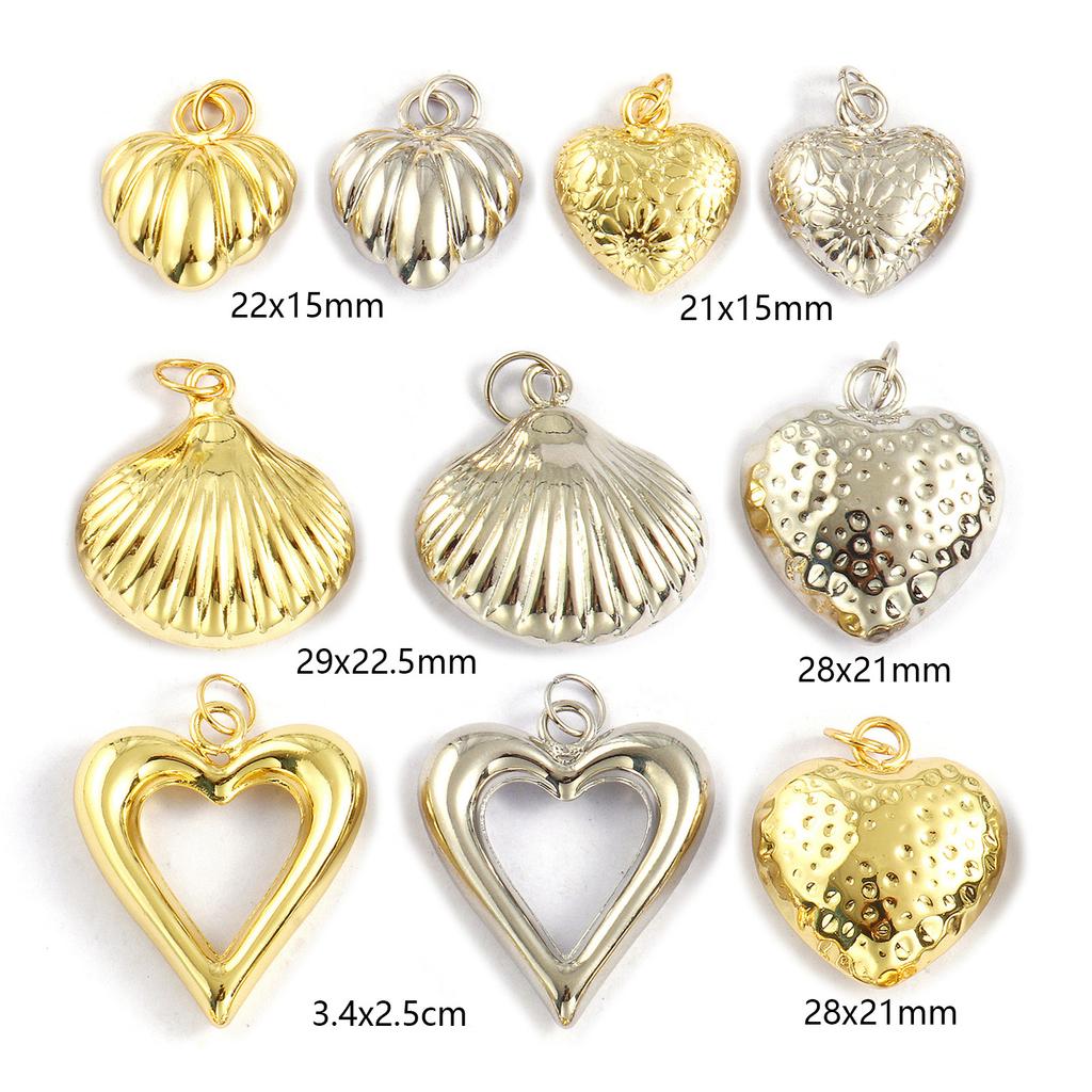 2 PCs Brass Charms Gold Plated Heart Shell Charms Pendants For DIY Necklace Bracelet Earrings Jewelry Making Findings