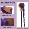 Cozi lungi mov Extensii de păr pentru Cosplay Păr sintetic pentru împletit Coadă de cal ușor de prins cu clips pentru Costum Cosplay Halloween