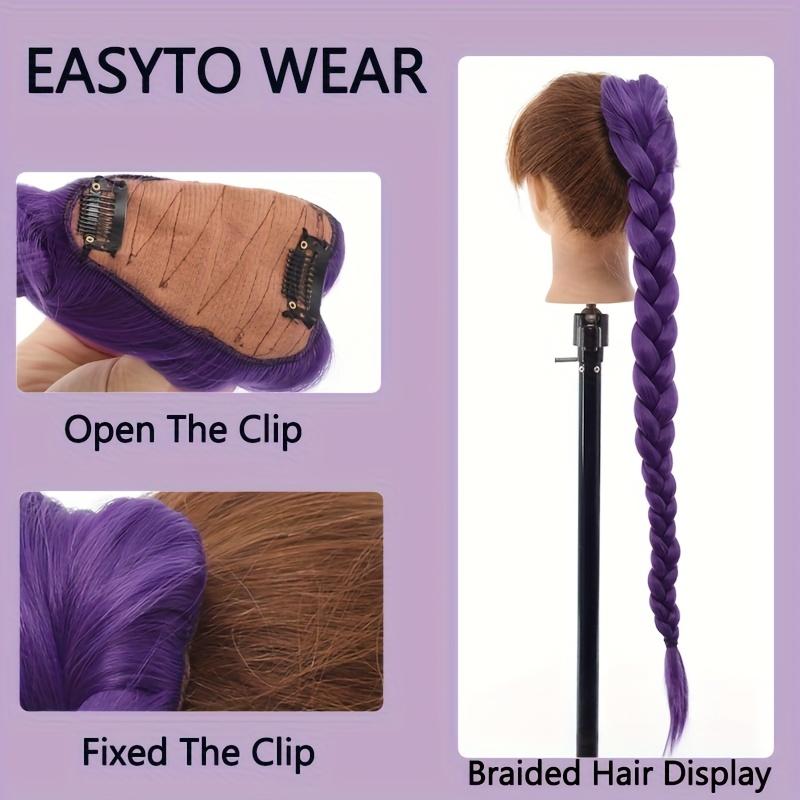 Cozi lungi mov Extensii de păr pentru Cosplay Păr sintetic pentru împletit Coadă de cal ușor de prins cu clips pentru Costum Cosplay Halloween