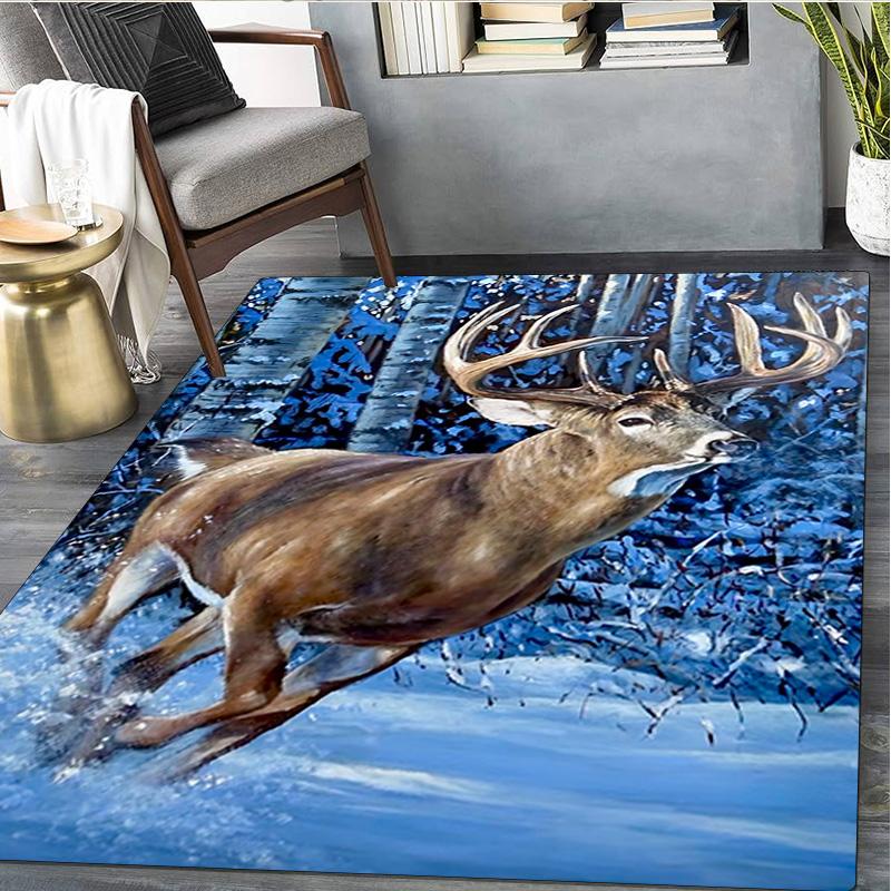 1Pc Animal Deer Print Rug - Home Decoration Carpet For Living Room Bedroom Flooring Computer Chair Area Rug