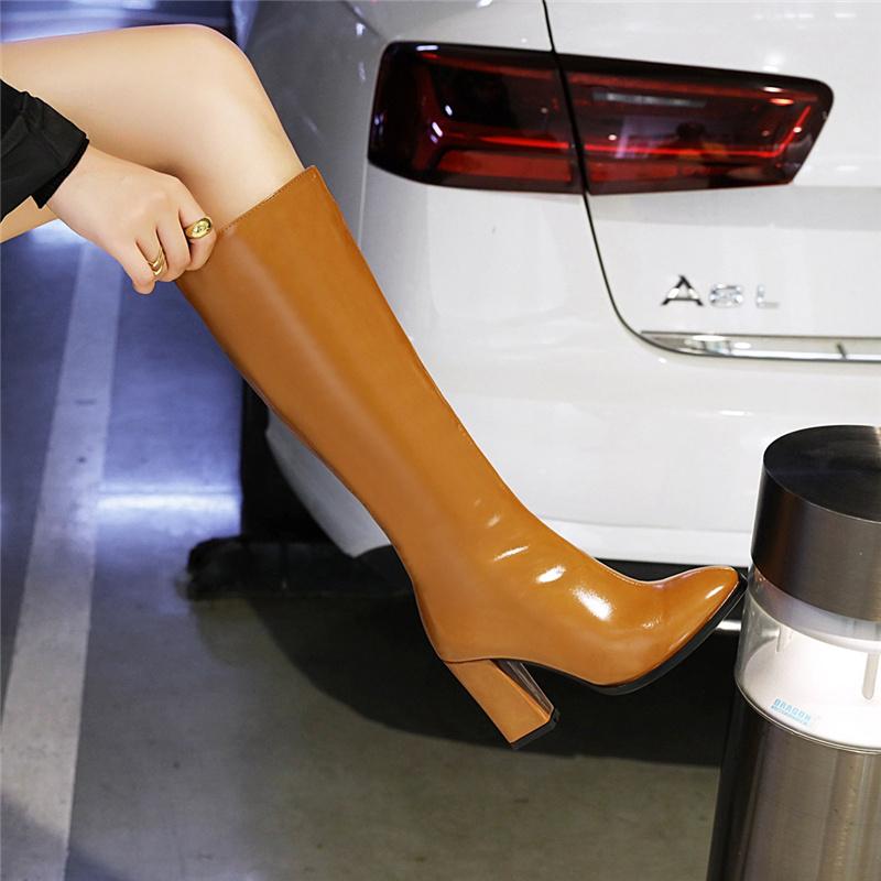 Zipper Knee High Boots Women Elegant Casual Heels Women's High Boot Green White Black Long Shoes Lady Big Size 45 Waterproof