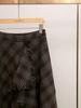 Autumn/Winter French Retro Plaid A-line Skirt with Irregular Frayed Edges