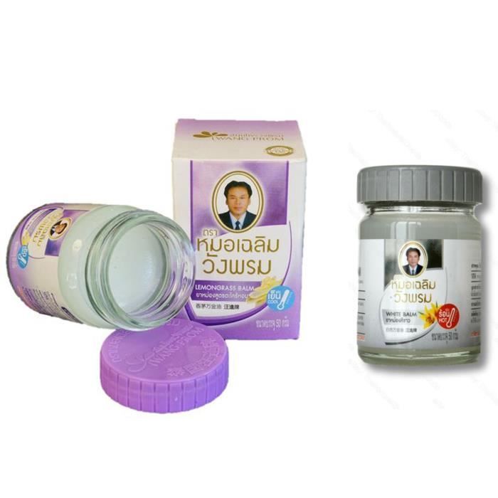 Duo Wang Prom (2x50g) - Pack Sérénité : 1 Baume Blanc (Huile de Gaulthérie) + 1 Baume Violet (Lavande) - Thaïlande