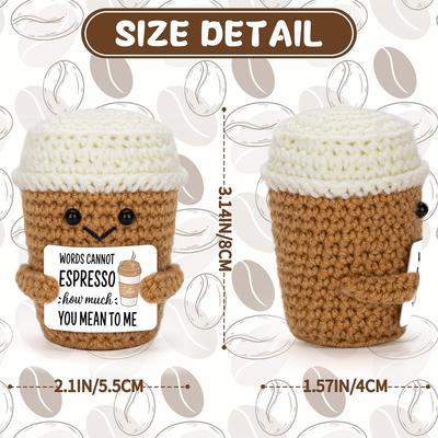 Lustige Häkel-Kaffee-Puppe zur emotionalen Unterstützung mit Karte Desktop-Ornament Handgefertigt Gestrickte Kaffee-Puppen Weihnachtsgeschenke Heimdeko
