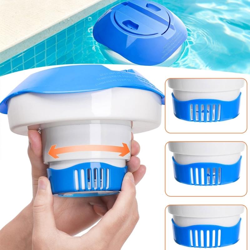 8Inch Adjustable Floating Chlorine Dispenser For Swimming Pools With Rotating Control Rings And Large Capacity Design