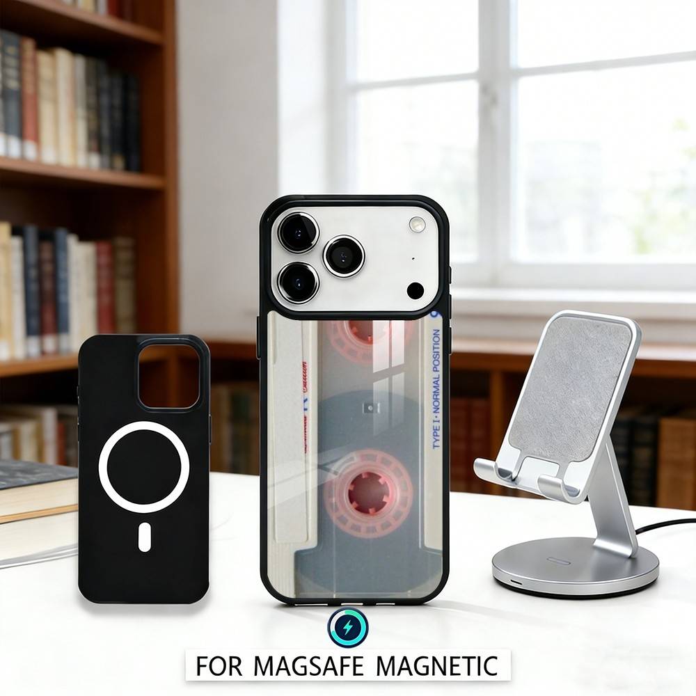 R-Retro C-Cassette t-tape Phone Case For iPhone 17,16,15,14,13,12,Pro,Max For Magsafe Magnetic Wireless Charging