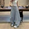 Jeans Lavati Gamba Larga Morbidi con Pieghe a Coltello Donna Primavera Autunno Vita Alta Morbidi Modellanti Pantaloni Lunghi Fino a Terra