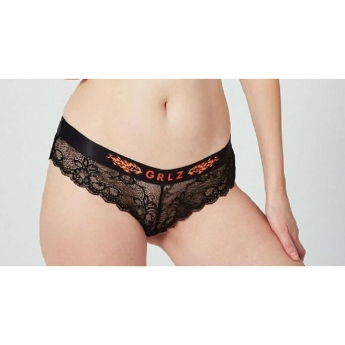 Shorty Dentelle - GRLZ - Noir - Élastique Satiné - Motifs Flammes - Doublé