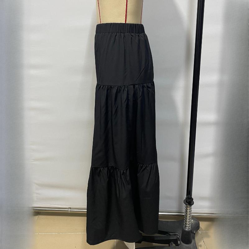 Mode Neu A-Linie Falten Casual Schwarze Röcke Damen Elegant Schlank Passend Frühling und Sommer Langer Rock Damen Vintage Einfarbig Hoher Bund Damenrock 25920