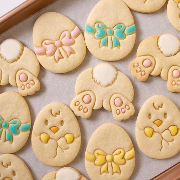 1Pcs Cartoon Easter Egg Cookie Embosser Mold Cute Bunny Chick Biscuit Cutting Die Set Baking Cake Tool YSL