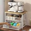 1pc Space-Saving Kitchen Countertop Organizer with Drawer and Metal Basket - Sturdy Solid Wood and Metal Multi-Layer Storage