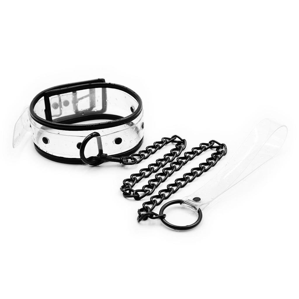 Transparent Leather Bondage Set: Handcuffs, Foot Cuffs, Neck Cuffs, and Dog Leash Collar