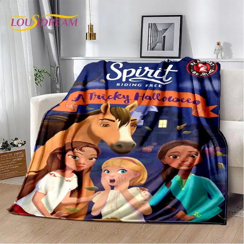 Spirit Riding Free Horses Cartoon Soft Plush Blanket,Flannel Blanket Throw Blanket for Living Room Bedroom Bed Sofa Picnic Cover