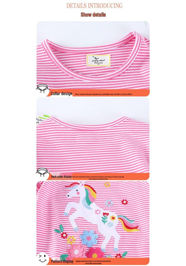 Sommer-T-Shirt für Mädchen: Süßes Muster, Rundhalsausschnitt, Kurzer Ärmel, Europäischer & Amerikanischer Stil für Kleine bis Mittlere Kinder.