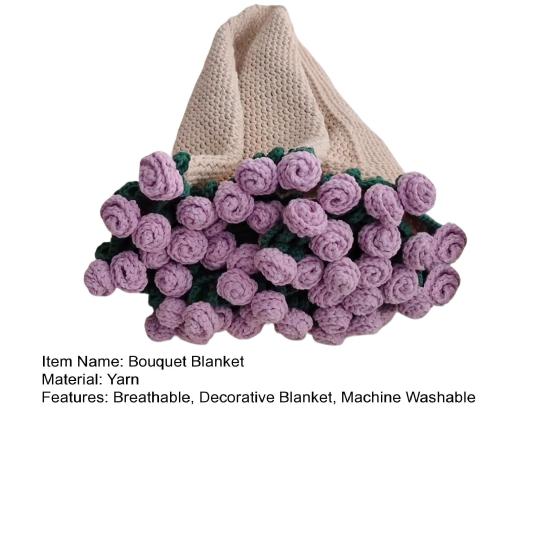 Crochet Rose Bouquet Blanket Handmade Rose Bouquet Throw Blanket Crocheted Roses Bouquet Sofa Blanket for Bed Decor Romantic Gift