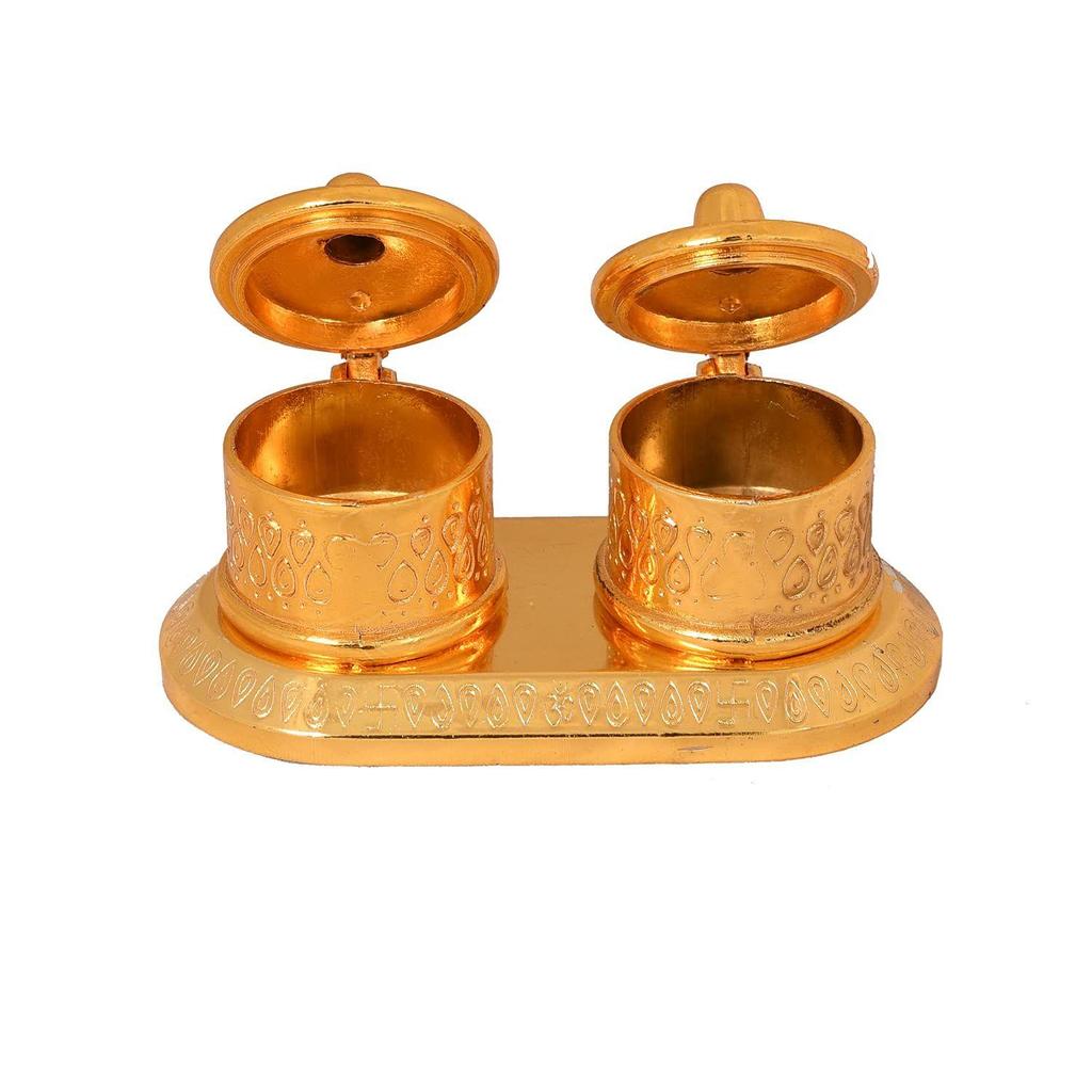 Porta Kumkum/Scatola Kumkum in Metallo Dorato per Regalo, Pooja, Thali, Mandir, Casa, Tempio, Regalo (Scatola Kumkum Reale)