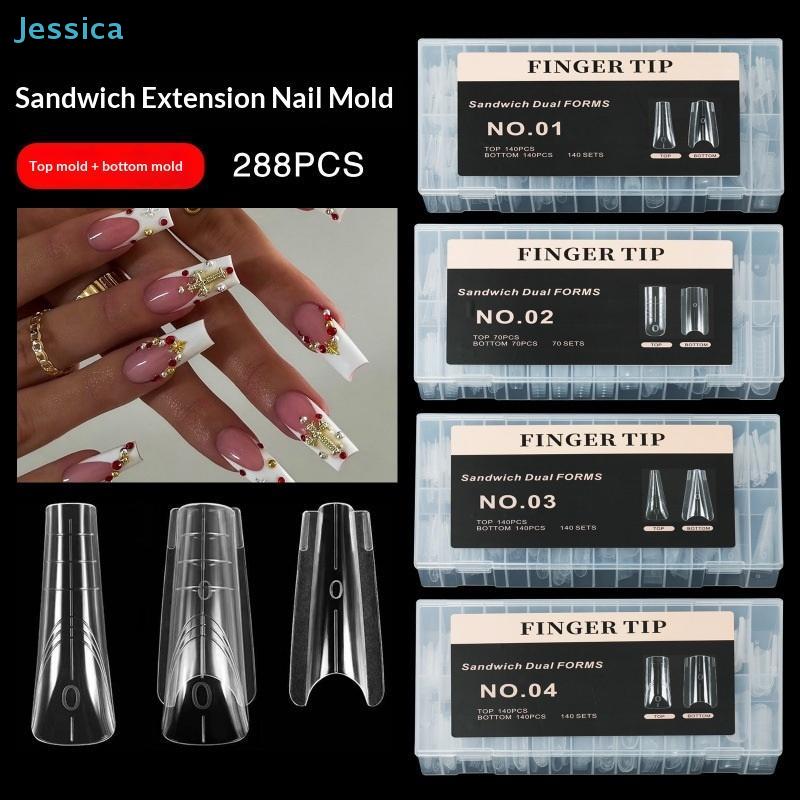 140/280pcs Sandwich Dual Nail Forms Extensions-Dual Forms Top Bottom Mold Long Square Almond Nail Art Forms Manicure Tool