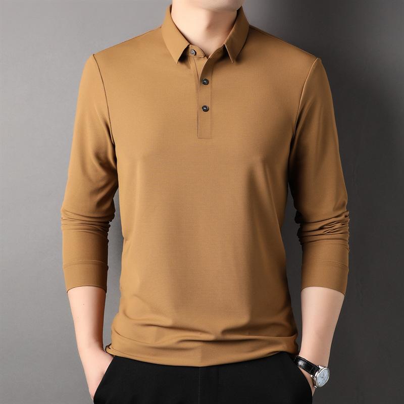 Langarm T-Shirt Herren Frühling Neu Koreanischer Stil Lässig Polokragen Jung und Mittelalterlich Revers Dünn Einfarbiges Oberteil