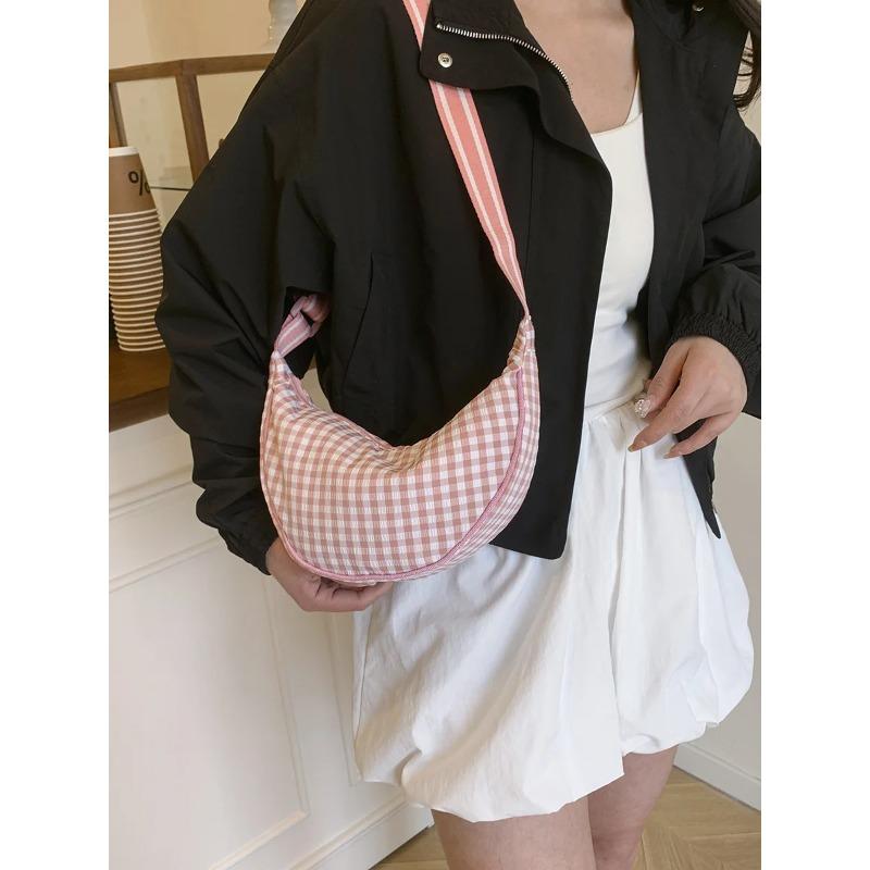 Simple Design Women's Plaid Hobos Shoulder Bag Versatile Female Nyl Crossbody Bags Travel Girls Underarm Bag Handbags Purse