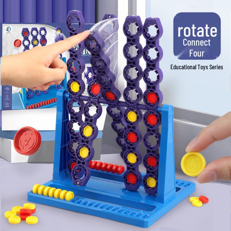 Educational Rotating Four-in-a-Row Table Game for Indoor Play