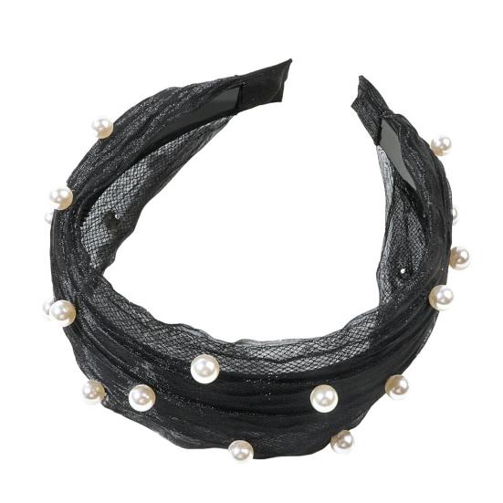 huaqianguhh Wide Edges Hair Hoop, Breathable Mesh Headband with Imitation Pearls Decor, Anti-Slip Hemming Face Shaping Accessory
