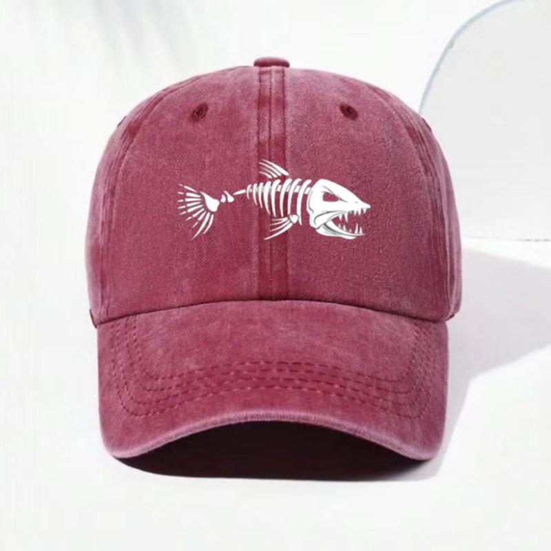 

Customize Fish Bone Print Vintage Washed Cotton Baseball Cap Adjustable Distressed Unisex Trucker Hat For Men Women Outdoor Hats