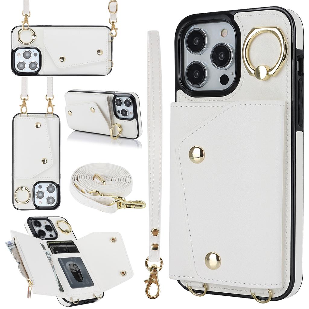 Crossbody Lanyard Handschlaufe Rring Kartenhalter Leder Handyhülle für iPhone 16 15 14 11 Pro Max XS XR 7 8 Plus 13 12 Mini
