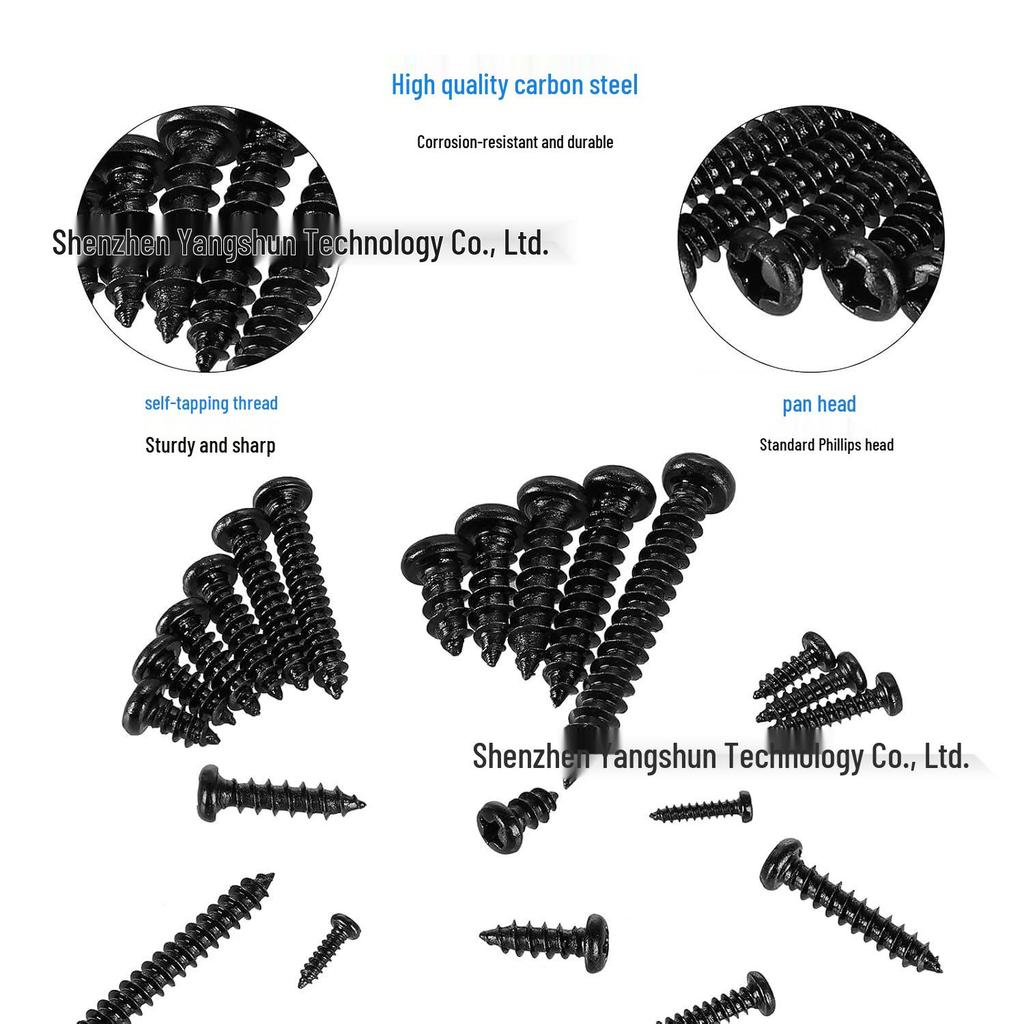 400pcs Black Carbon Steel Phillips Pan Head Self-Tapping Screws M2/M2.6 Set