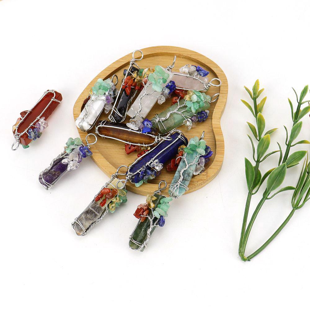 Natural Stone Irregular Crystal Strip Winding Gravel Tree Of Life Pendant Necklace N673