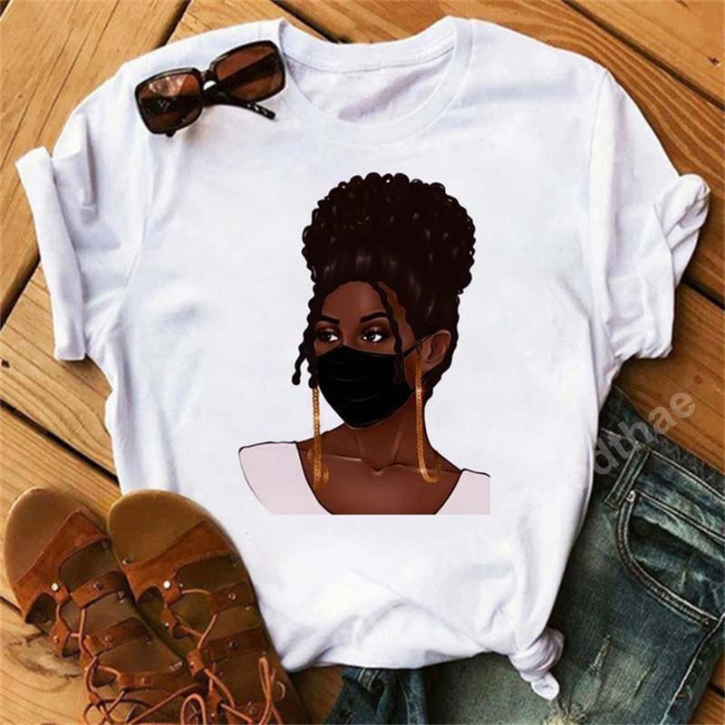 African Fashion Girls Print Women T-Shirts Short Sleeve Y2K Tops 90S Harajuku Graphic T Shirt Summer Clothing Casual Loose Tee