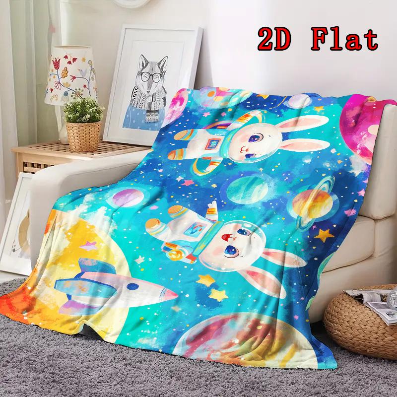 Colorful Space Rabbit 2D Flat Pattern Flannel Blanket High Quality All Seasons Warmth and Comfort Perfect for Christmas Gifts.PMT0914259