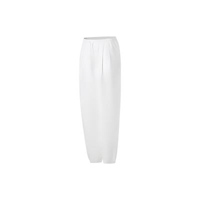 Li Ning Free Growth Solid Color Mid Waist Drawstring Cuffed Casual Pants Women Pants Off-White AKXT056-3