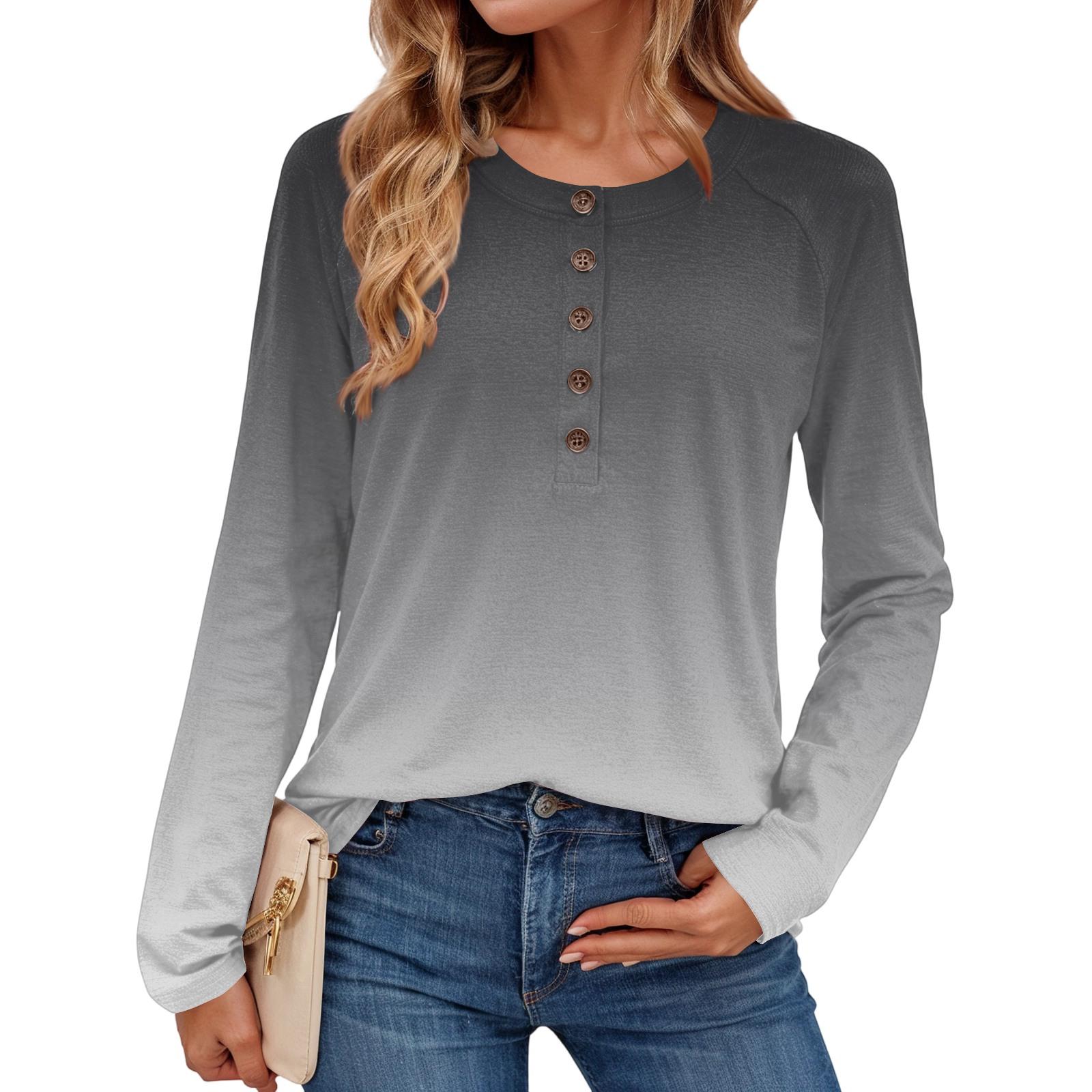 

Women s Fashionable Gradient Print Round Neck Long-sleeved Top L