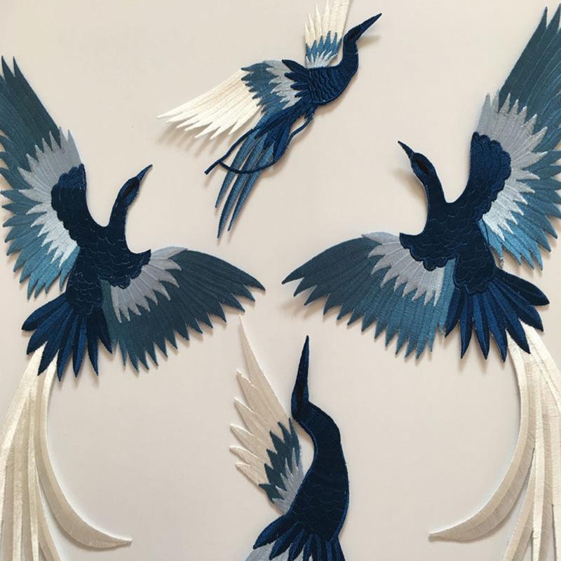 4Pcs/Set Animal Embroidered Cheongsam Blue Phoenix DIY Embroidery Patch Chinese Style Cloth Applique