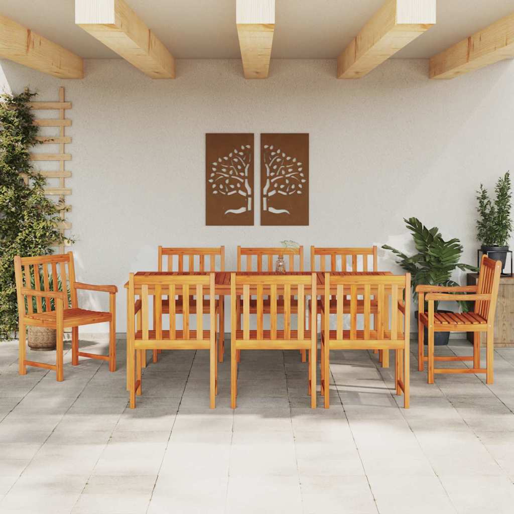 Garden Dining Set 9 Pcs Brown Solid Acacia Wood