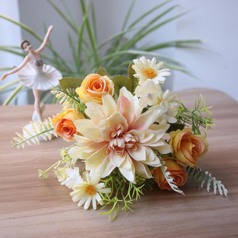 Artificial Fake Flower Bouquet Rose & Hydrangea Silk Flowers for Home Vase Bridal Shower Decor Photo Studio Floral Props