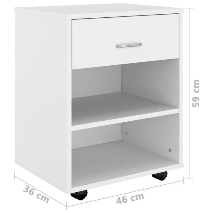 VidaXL Armoire à roulettes Blanc 46x36x59 cm Aggloméré