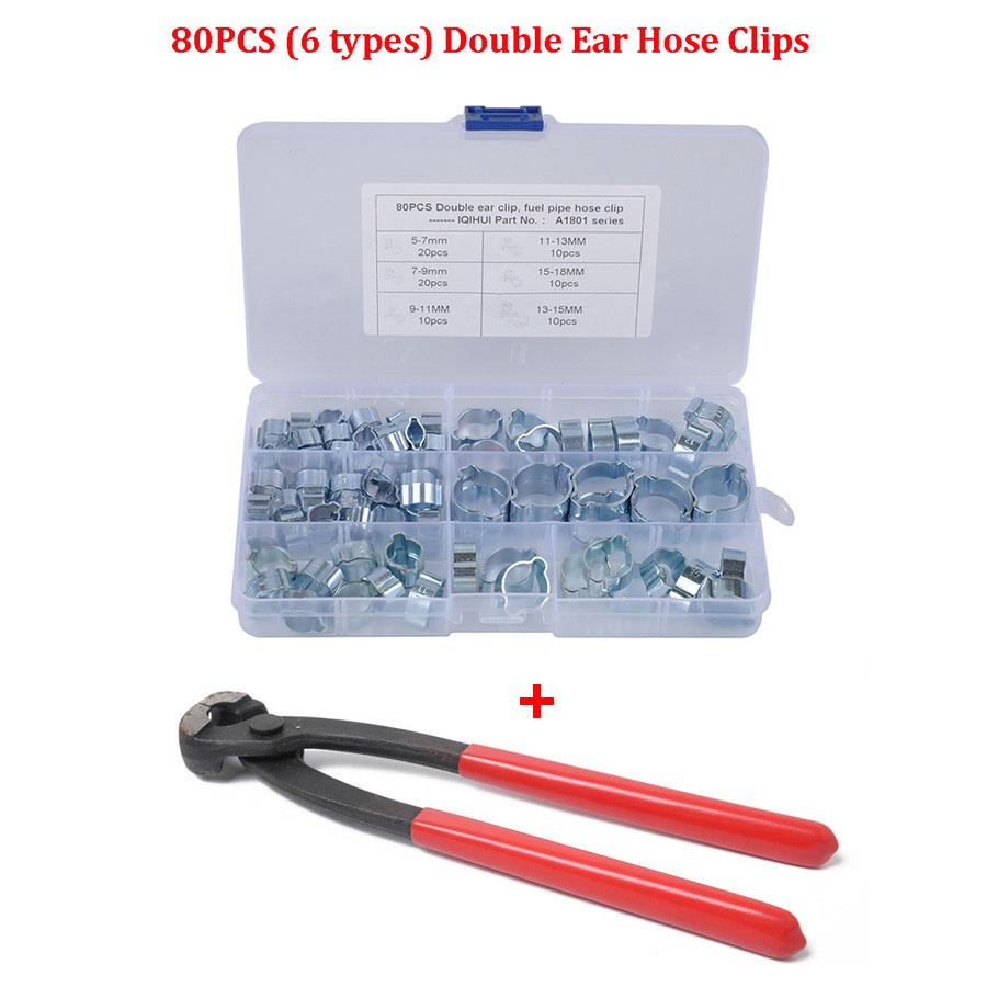 

Car 80X Double Ear Hose Clip Clamps 5-18Mm Assortment + Clamp Pliers Set