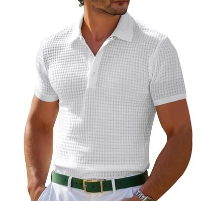 Summer Short Sleeve POLO Shirt Button Waffle Men T Shirt Soft Breathable Sportwear Polos Shirts