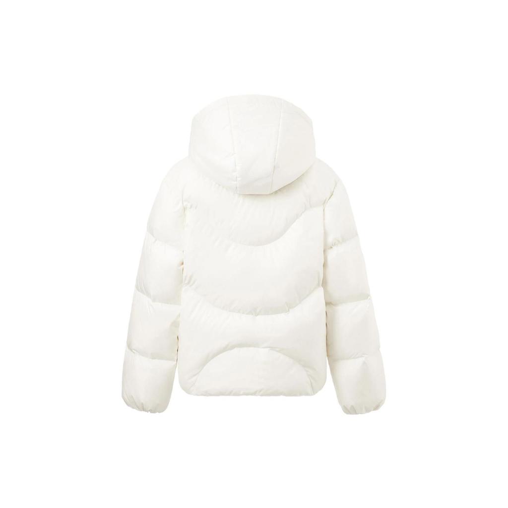 Li Ning Sports Lifestyle Series Solid Color Short Hooded Down Jacket Women Outerwear Off-White AYMT110-1