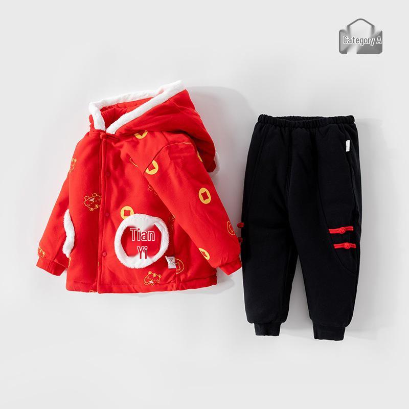 Festive Red Baby Winter Set: Thick Fleece-Lined, Stylish for Boys and Girls