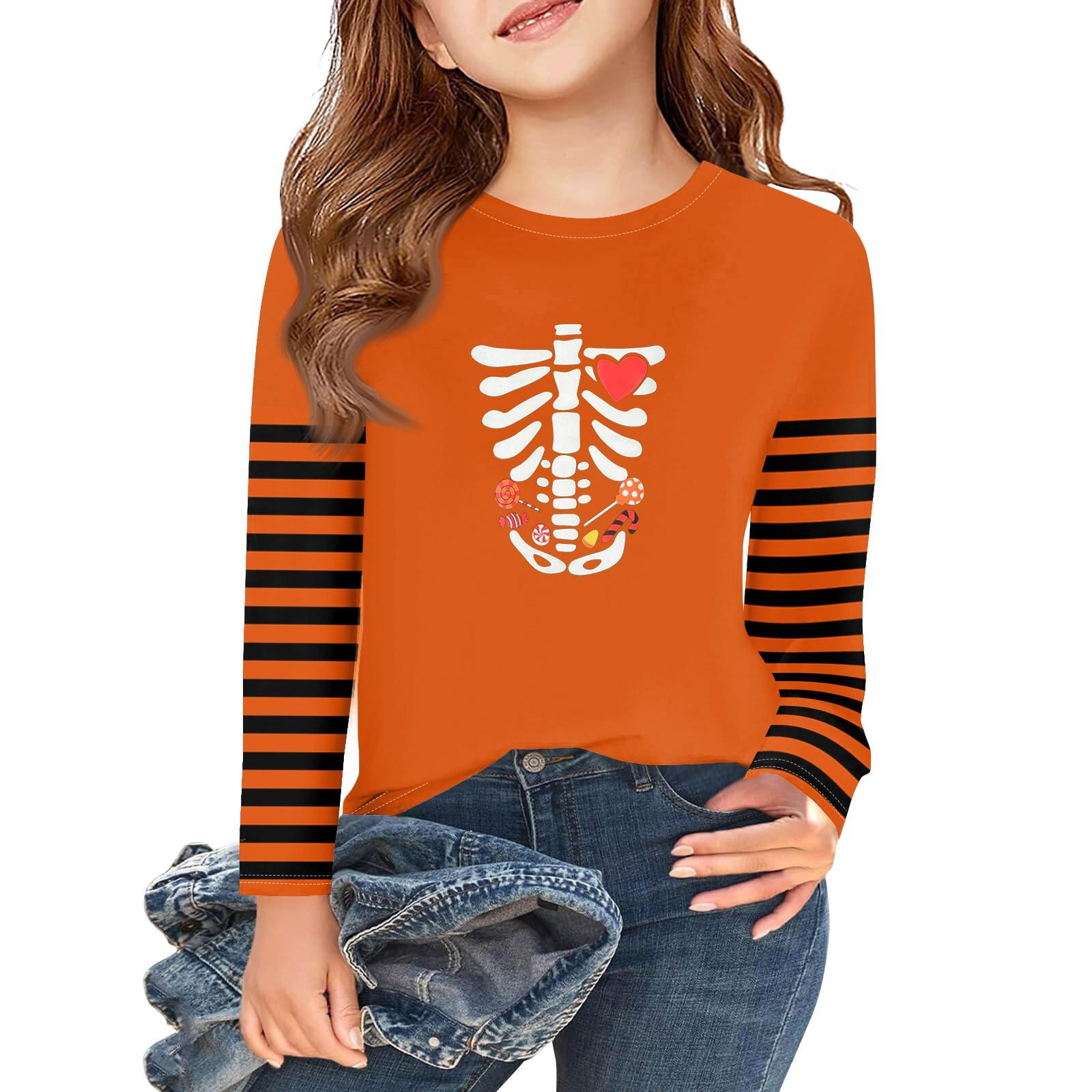 

Girls Long Sleeve Halloween Day T Shirts Kids Fall Tops Crewneck Basic Tees 2-11Y 110 бежевий