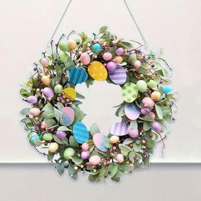 Paaskrans 2D Acryl Konijn Paaseieren Krans Lente Hangend Ornament voor Deur Muur Raam Decoratie