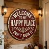 Happy Land Wooden Garden Sign Rustic Wood Plaque Outdoor Wall Decor Weather-Resistant Fade-Proof Hanging Plaque for Home Farmhouse Cottage