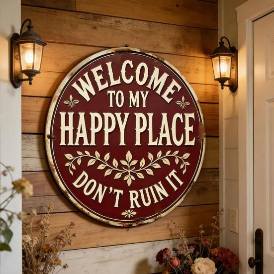 Happy Land Wooden Garden Sign Rustic Wood Plaque Outdoor Wall Decor Weather-Resistant Fade-Proof Hanging Plaque for Home Farmhouse Cottage