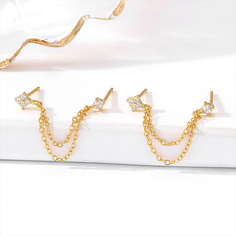 925 Sterling Silver Multi Ear Hole Tassels With Diamond Earrings Long Personalized And Elegant Earrings Birthday Gift Jewelry